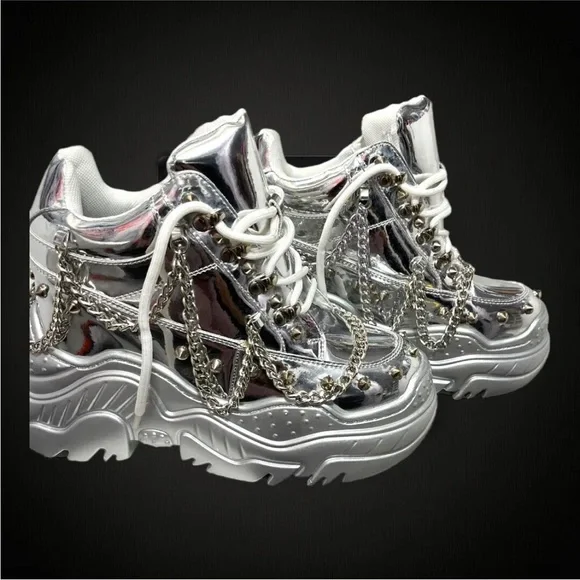 ANTHONY WANG silver space candy dollskill hidden heel platform sneaker shoe edm - Picture 4 of 8